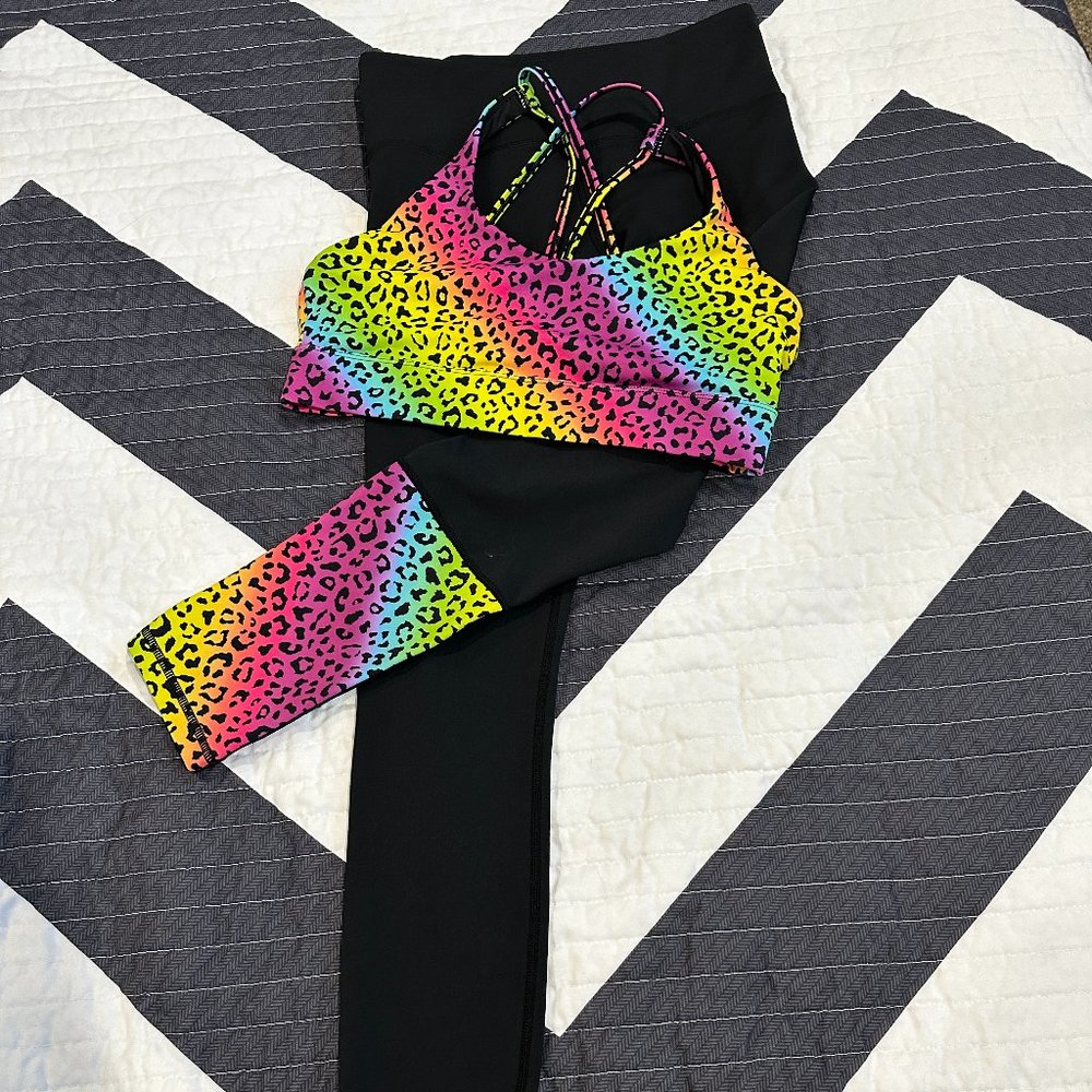 Zyia Rainbow Leopard Print Sports Bra and Leggings